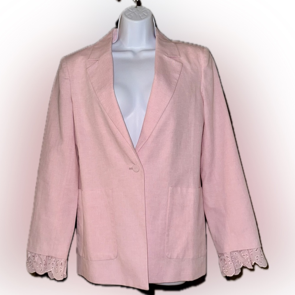 Something Navy Light Pink Blazer with Eyelet Cuffs - NWT - Size S